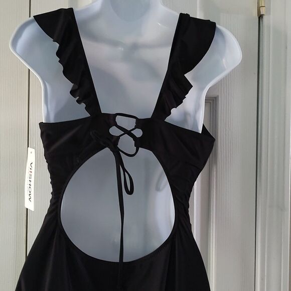 Women's V Neck One Piece Swimsuit Ruffled Lace Up Monokini  Sz L - Picture 6 of 7